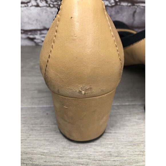 Tory Burch Tan Leather Black Patent Leather Block Heels Women’s Sz 8.5M US/39EU - Picture 9 of 16